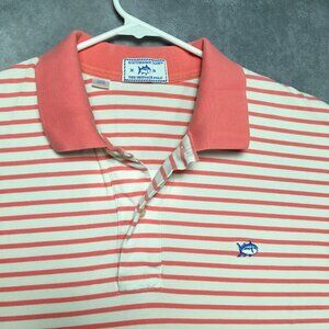Southern Tide Mens Skipjack‎ Polo Shirt size Medium 38 Short Sleeve Pink Striped